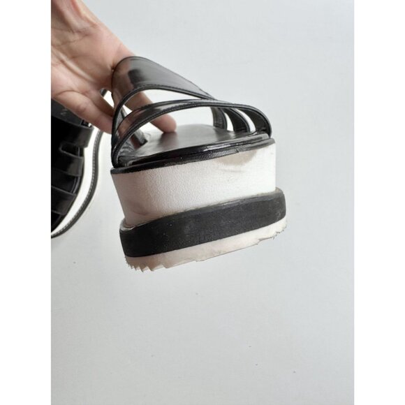 STUART WEITZMAN Black Leather White Platform Slip On Sandals Slides, Size 7.5 - Picture 7 of 16